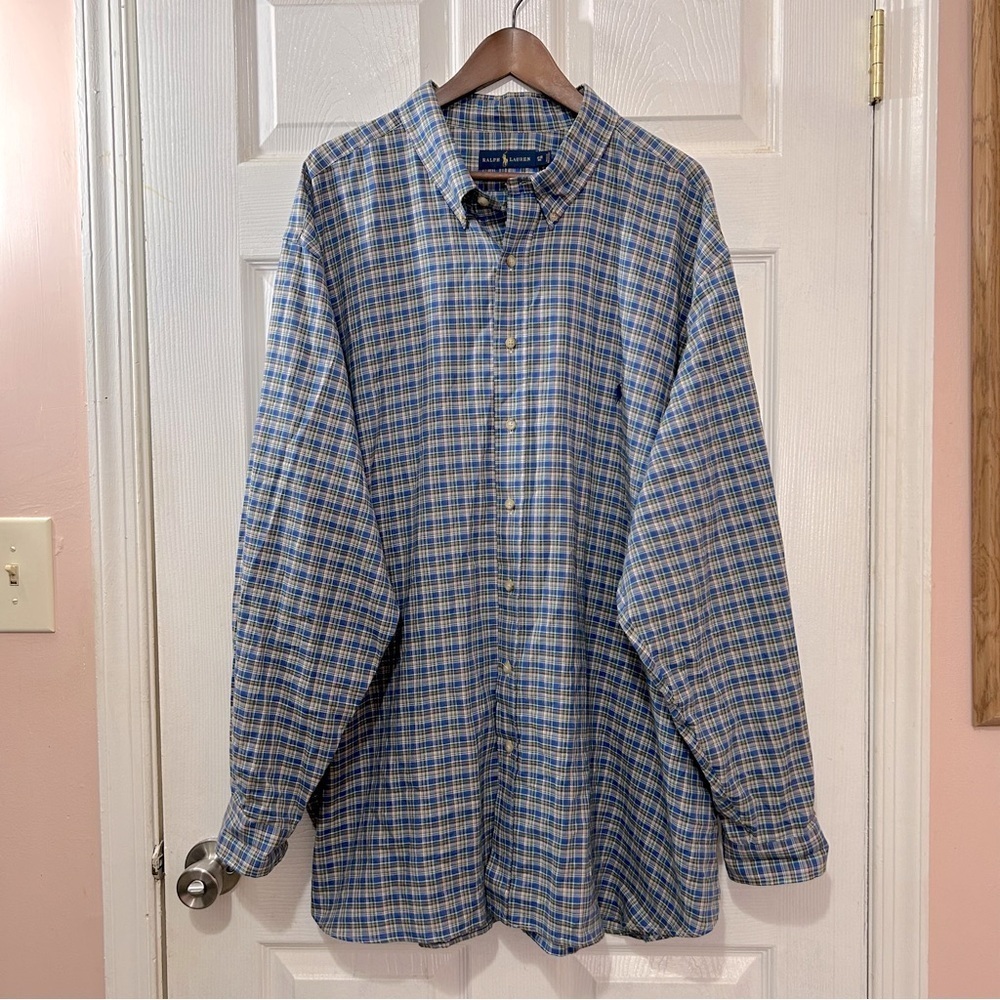 POLO Ralph Lauren Men's Button Down Shirt Plaid Blue Green Size 4XB